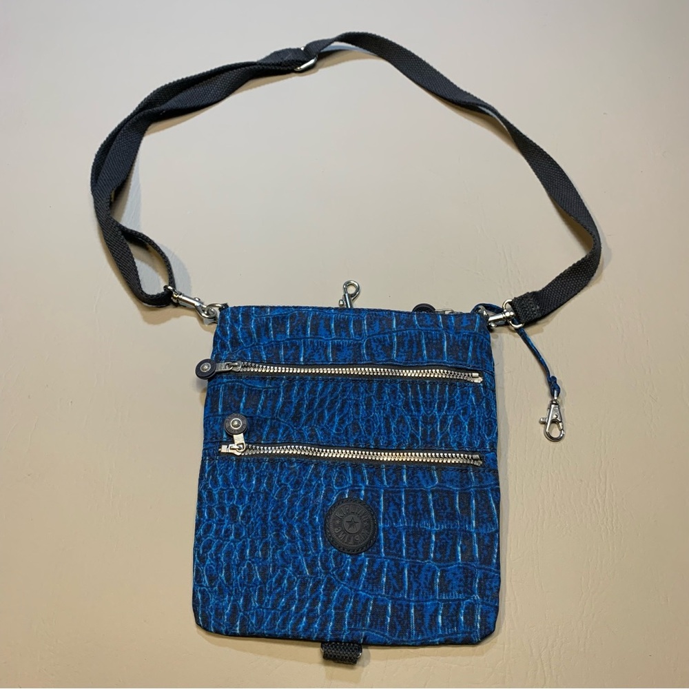 Kipling Blue Reptile Crackle Print Crossbody Shoulder Bag Purse Small Zip Top
